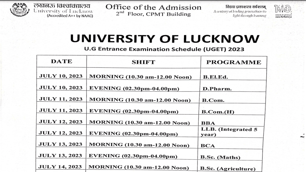 Uget Exam Date Announced 2023 Check Here Lucknow University Entrance Exam Schedule For Ba Bsc 1240